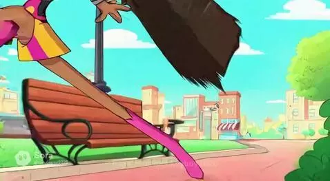 Cartoon girl with pink outfit slipping on a banana peel and flying into the air.