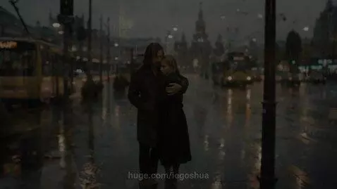 Man and woman in separate scenes, looking sad, with a cityscape and ocean view, hinting at a longing for connection.