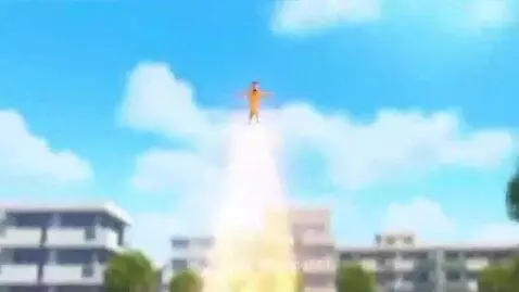 Animated man in yellow hoodie screaming as he is launched rapidly into space past Earth.