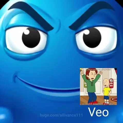 Blue emoji face with changing expressions, next to a Caillou clip where Rosie grounds him.