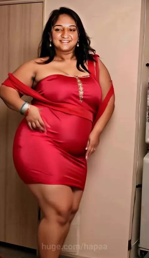 Woman with dark hair in a form-fitting red one-shoulder dress, smiling and posing indoors.