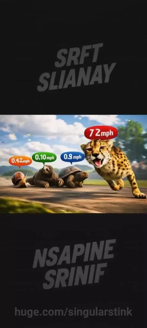 Animated race with a cheetah far ahead of a snail, sloth, and tortoise, showing speed differences.