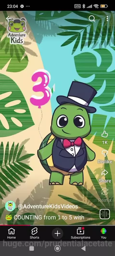 Animated jungle scene with five animal characters, each holding a numbered balloon, learning to count.