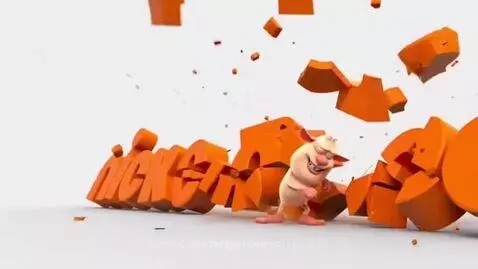 Animated character Booba destroying the Nickelodeon logo, then facing angry parents.