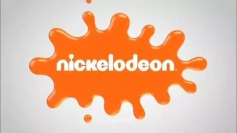 The Nickelodeon orange splat logo with 'nickelodeon' text on a light grey background, featuring a falling orange drop.