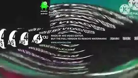 Split-screen video with distorted, wavy, color-inverted visuals and animated Android characters, Russian text, and logos.