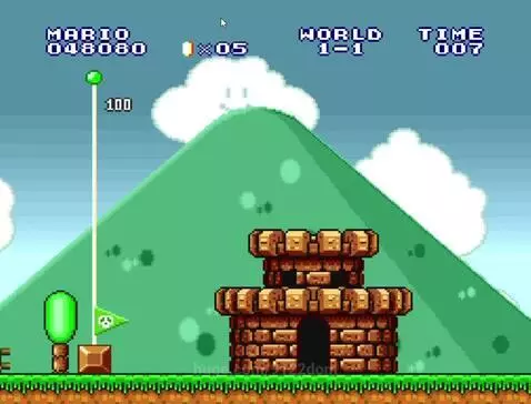 Super Mario Bros. The Lost Levels gameplay showing Mario jumping over a waterfall in World 4-3.