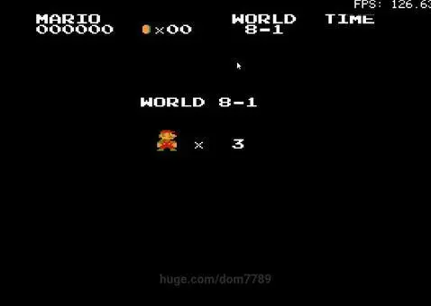 Mario navigating a pipe-filled level in Super Mario Bros. NES, preparing to fight Bowser.
