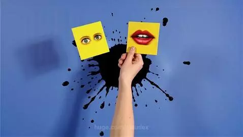 Klasky Csupo logo revealed by ink splatters and animated cards with eyes and a mouth.