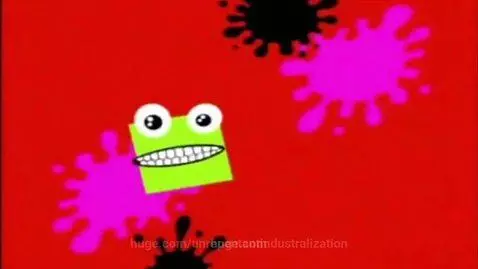 Green square character with large eyes on a red background with paint splatters. Text 'KLASYY CSUPPO' visible.