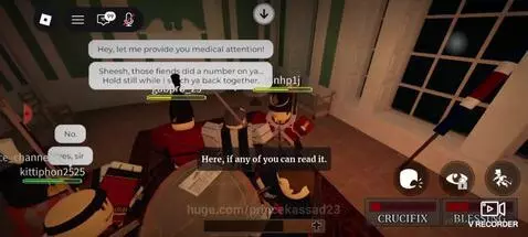 Roblox characters in historical soldier and chaplain outfits fighting zombie-like enemies in a town setting.