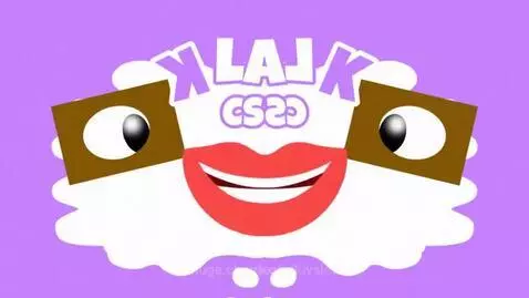 AI-generated animation with abstract shapes, square eyes, and stylized text resembling Klasky Csupo.