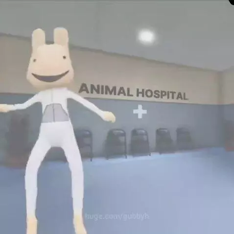 Anthropomorphic rabbit character dancing in an animal hospital setting with 'Monster Kill' text flashing.