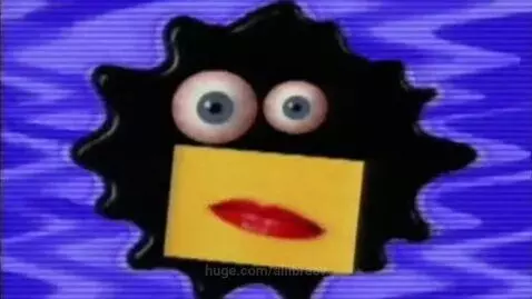 Animated Klasky Csupo logo with a splat, eyes, and text forming on a black background.
