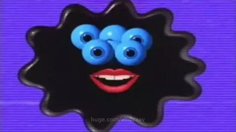A bizarre face with googly eyes and red lips emerges from a blob, then transforms into the Klasky Csupo logo.
