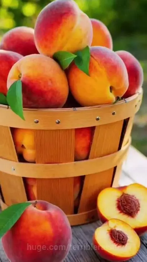 Collage of Georgia scenes: boardwalk in marsh, basket of peaches, waterfall with autumn trees, city skyline at dusk.