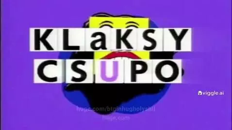 3D Baldi character placing elements on a colorful, changing Klasky Csupo logo against a splash background.