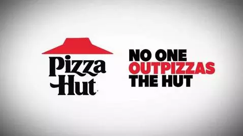 The Pizza Hut logo distorts and drips red liquid resembling blood, with cracking text and a blast of static.