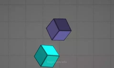 Animated teal and purple cubes bouncing, with the word KCCKO forming from stick segments on a grid background.