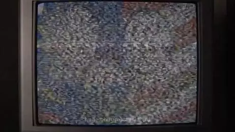 Man screams in terror as a creepy, distorted bird with black eyes appears on an old CRT television screen.