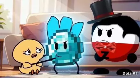 A pixelated blue diamond character protects a yellow duck from a red and white character with a Z symbol.