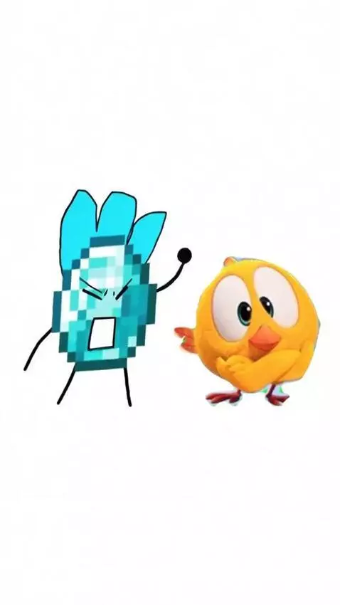 Angry blue character scolding a sad yellow chick named Chicky, who is being grounded for a million years.